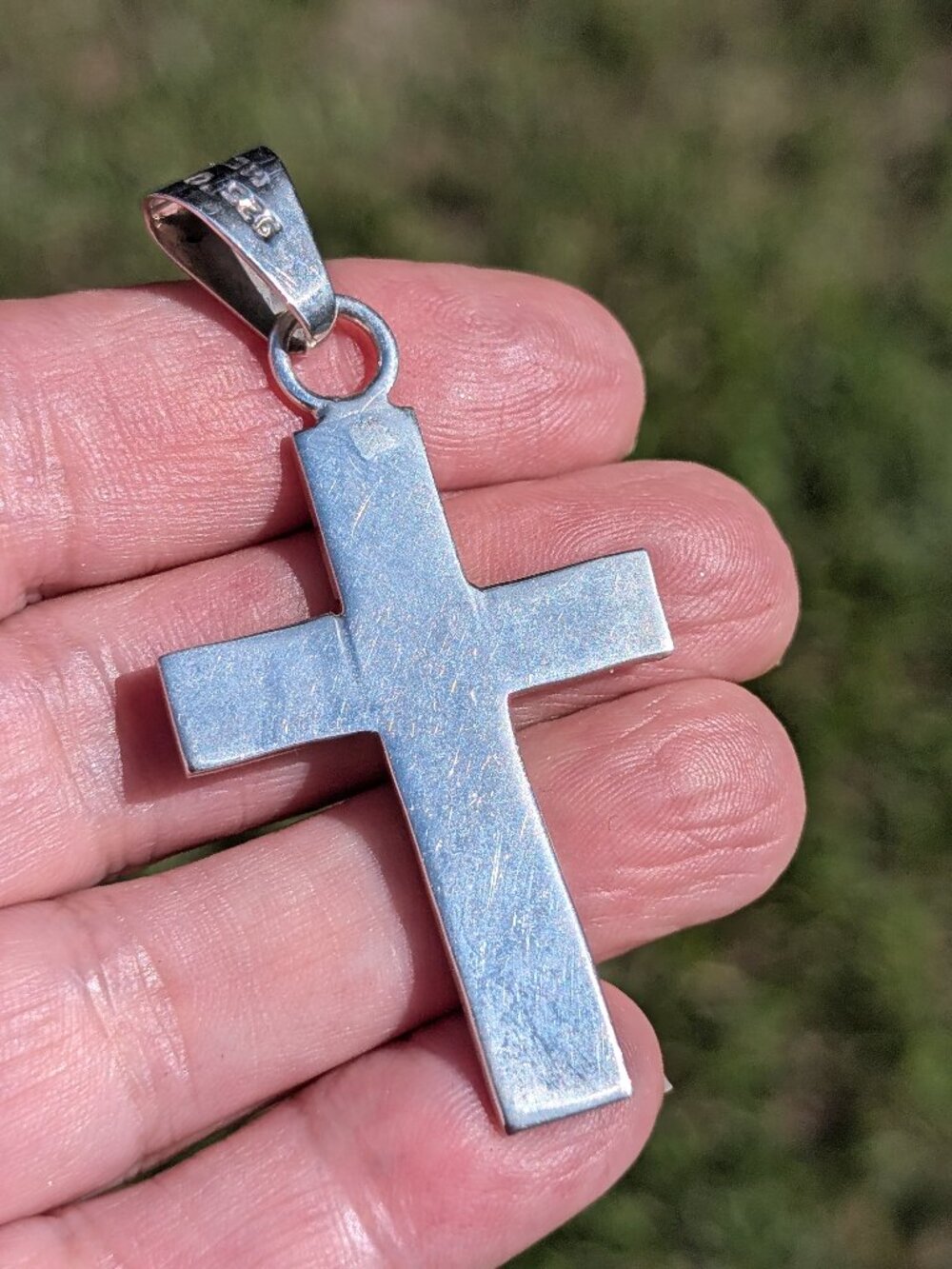 Large Polished Sterling Silver Cross Pendant